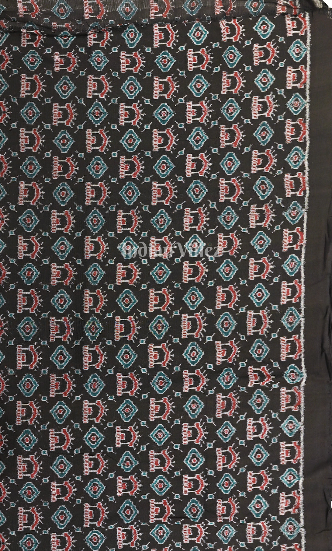 Black Sambalpuri Ikat Cotton Fabric 