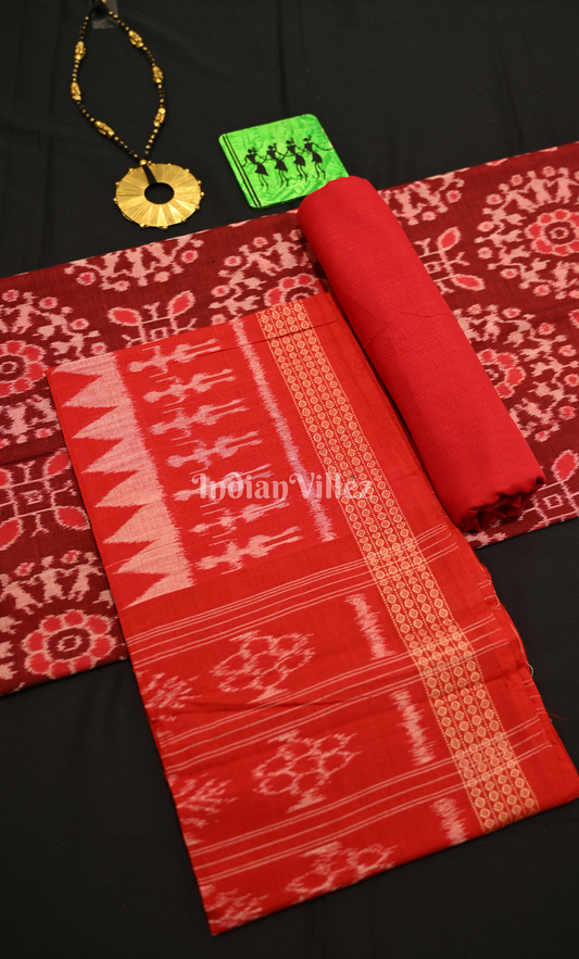 Maroon Red Tribal Design Odisha Ikat Sambalpuri Dress Set & Dupatta 