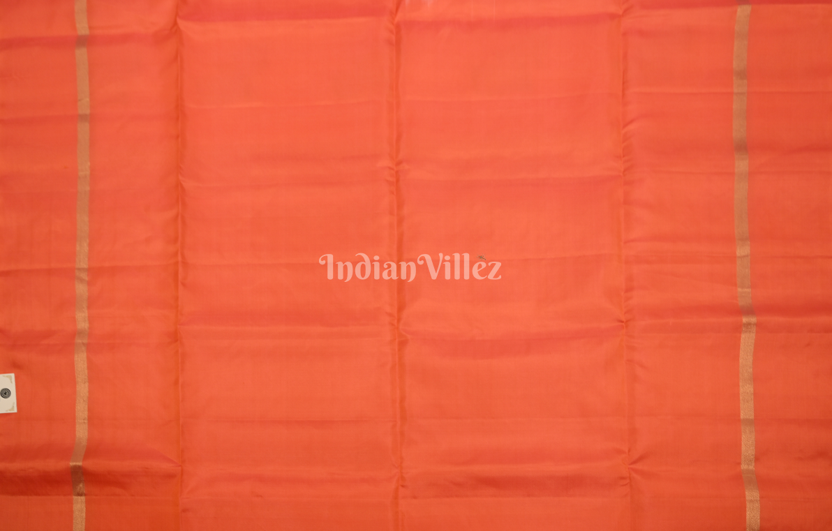 Peach Red Pure Kanjivaram Soft Silk Saree 