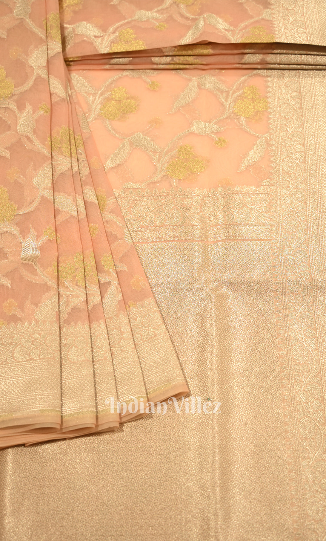 Peach Pink Chanderi Silk Banarasi Saree