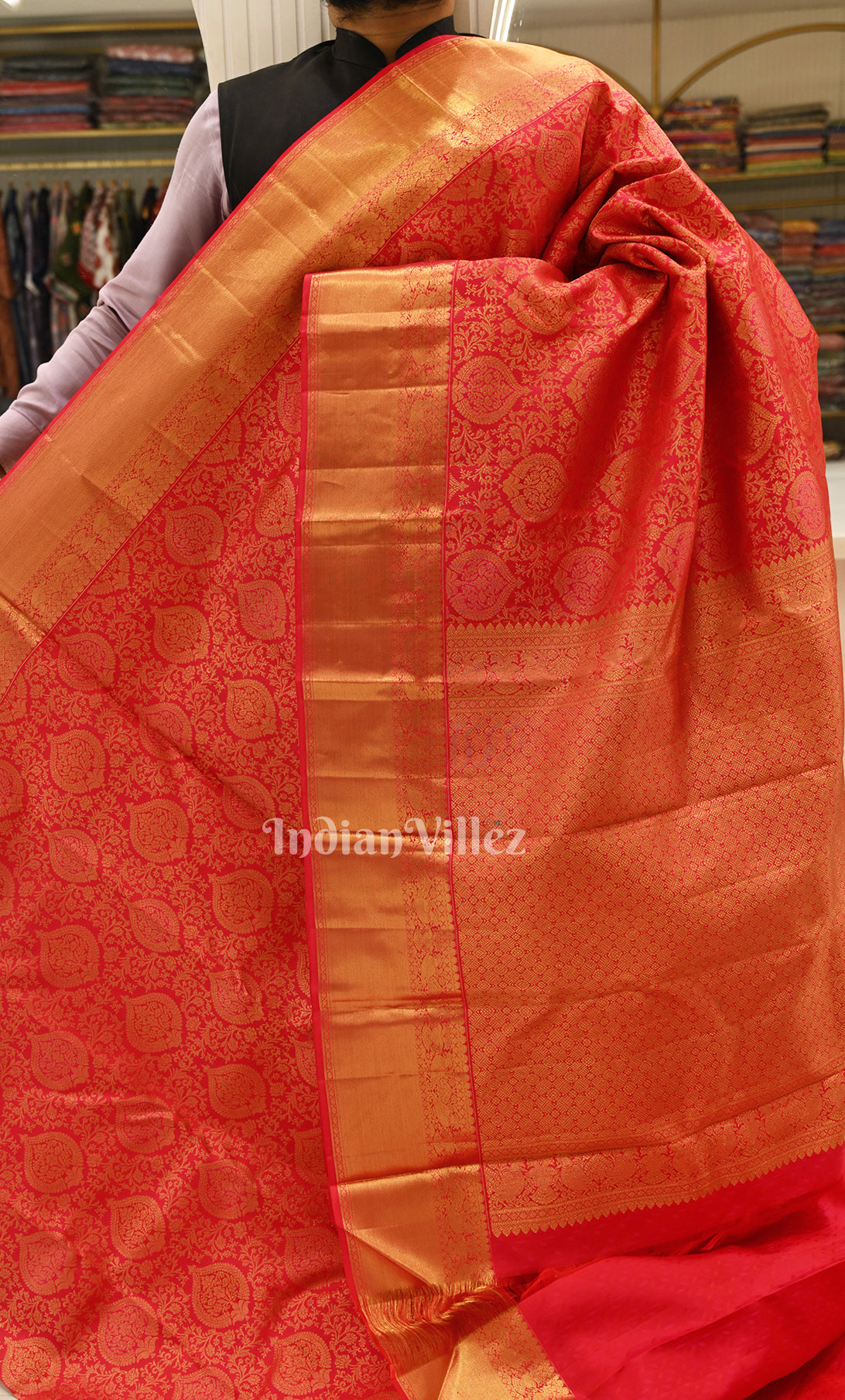 Rust Red Ethnic Floral Brocade Pure Kanjivaram Silk Saree