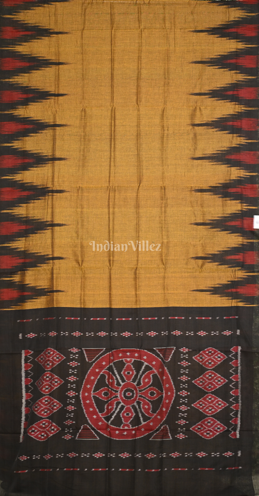 Mustard Yellow Black Kargil Kumbha Maniabandha Cotton Saree
