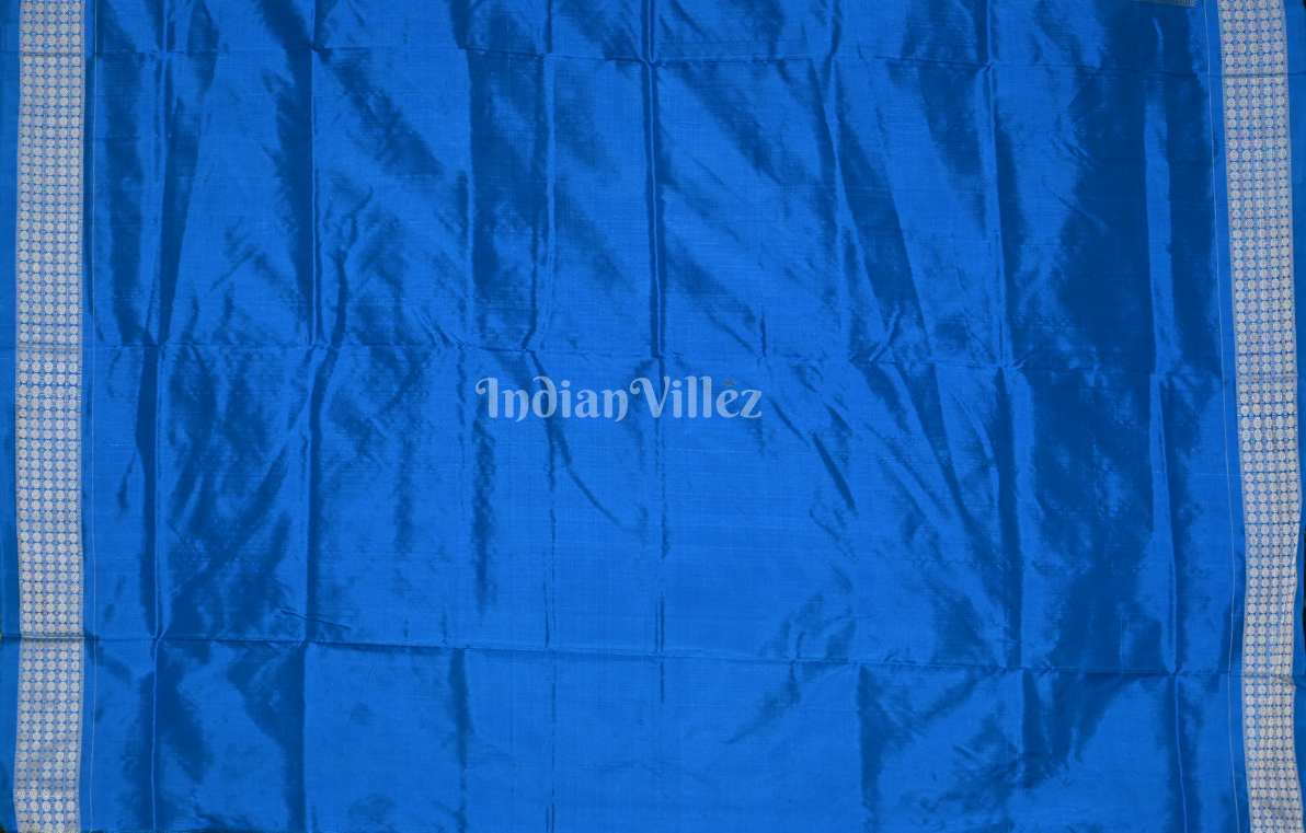 Cyan Blue Ek Chandia Tribal Odisha Ikat Sambalpuri Silk Saree 