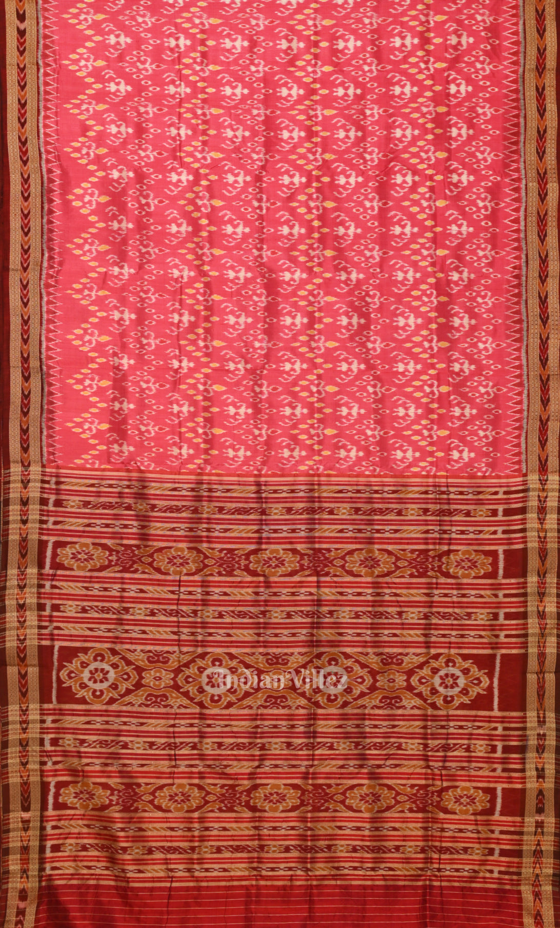 Pink Maroon Tribal Theme Odisha Ikat Khandua Silk Saree