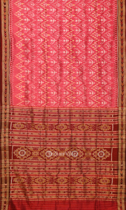 Pink Maroon Tribal Theme Odisha Ikat Khandua Silk Saree