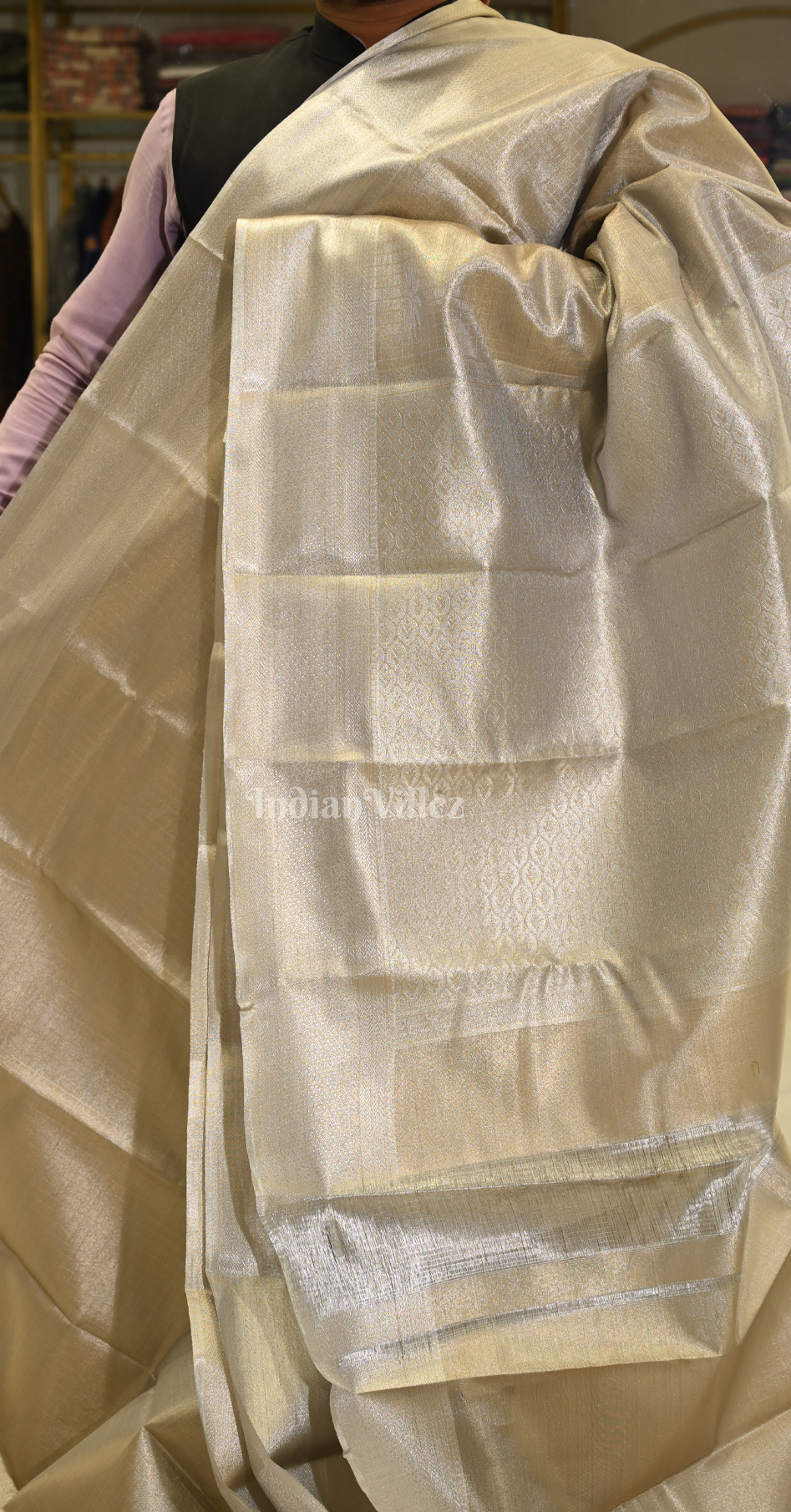 Pastel Silver Pure Kanjivaram Tissue Silk Saree 