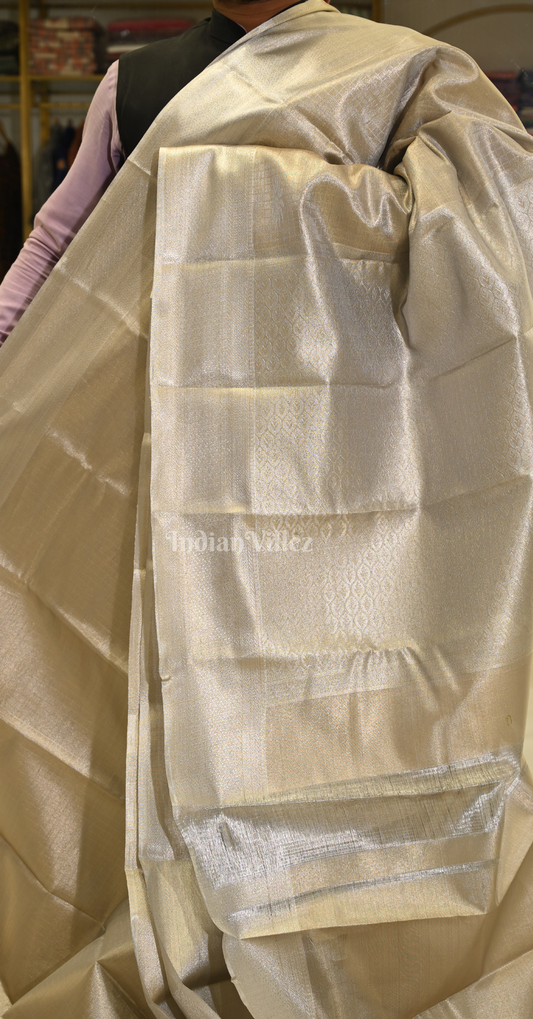 Pastel Silver Pure Kanjivaram Tissue Silk Saree 