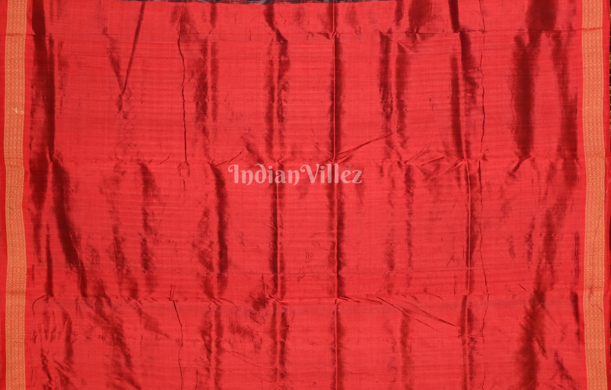 Black Red Fish Motif Odisha Ikat Sambalpuri Silk Saree 