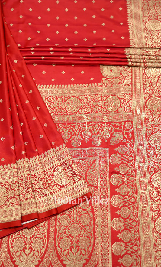 Red Butta Pure Mashru Satin Silk Banarasi Saree 