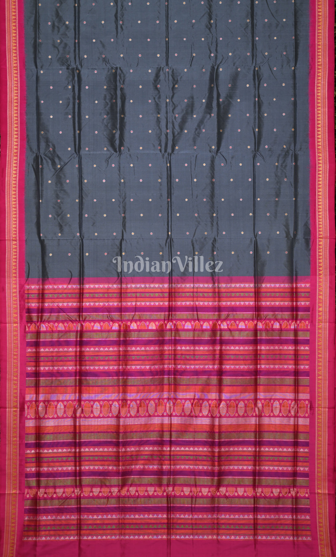 Grey Pink Buti Design Odisha Ikat Contemporary Silk Saree with Dongaria Anchal