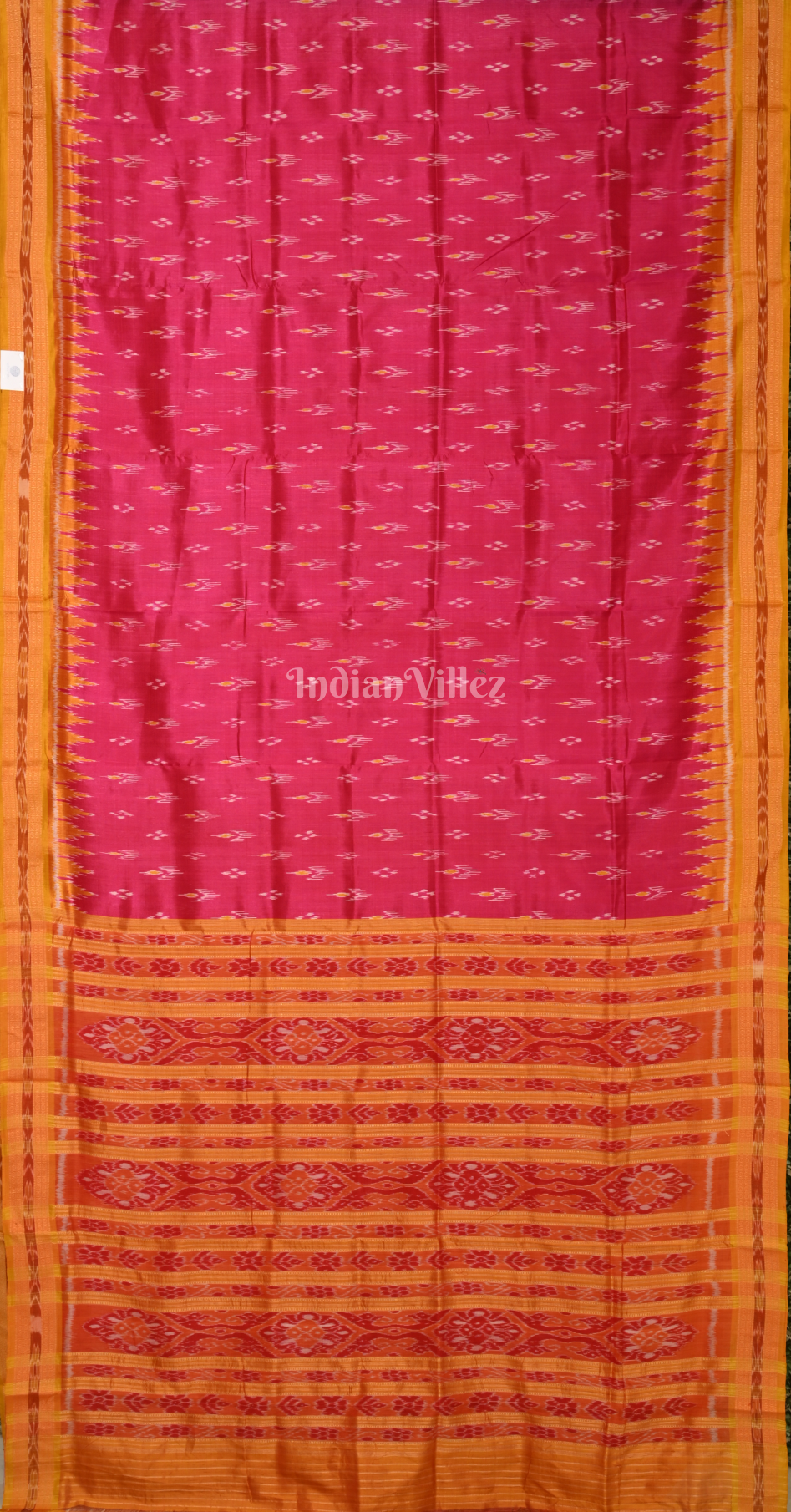 Rani Pink Mustard Yellow Mayur Chandrika Odisha Ikat Khandua Silk Saree 