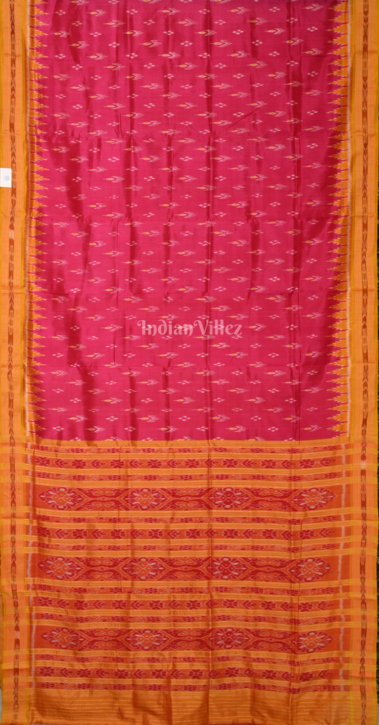 Rani Pink Mustard Yellow Mayur Chandrika Odisha Ikat Khandua Silk Saree 