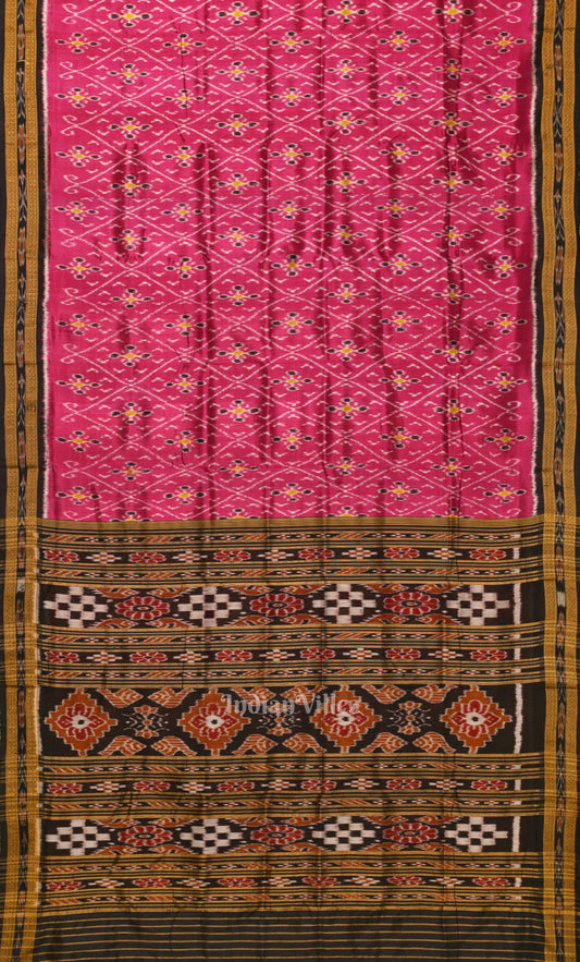 Magenta  Pink Black Tribal Theme Odisha Ikat Khandua Silk Saree