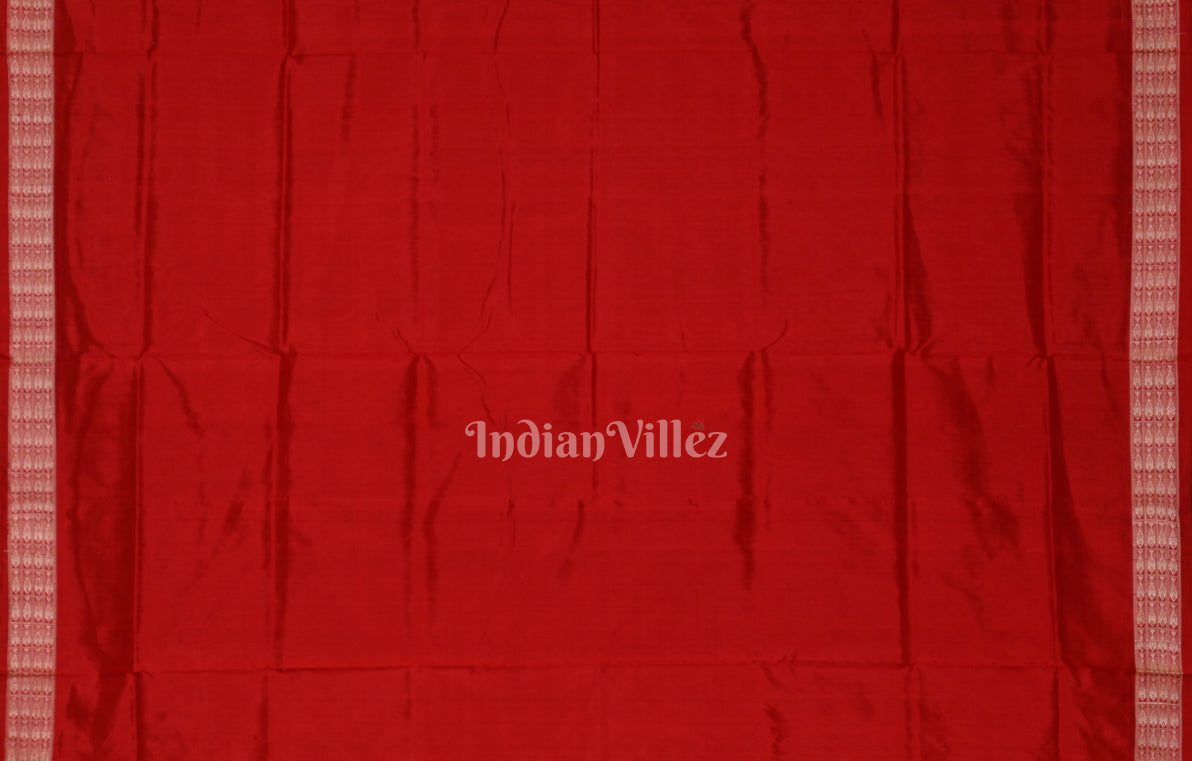 Red  Odisha Ikat Sambalpuri Silk Saree with Boita Bandana Anchal