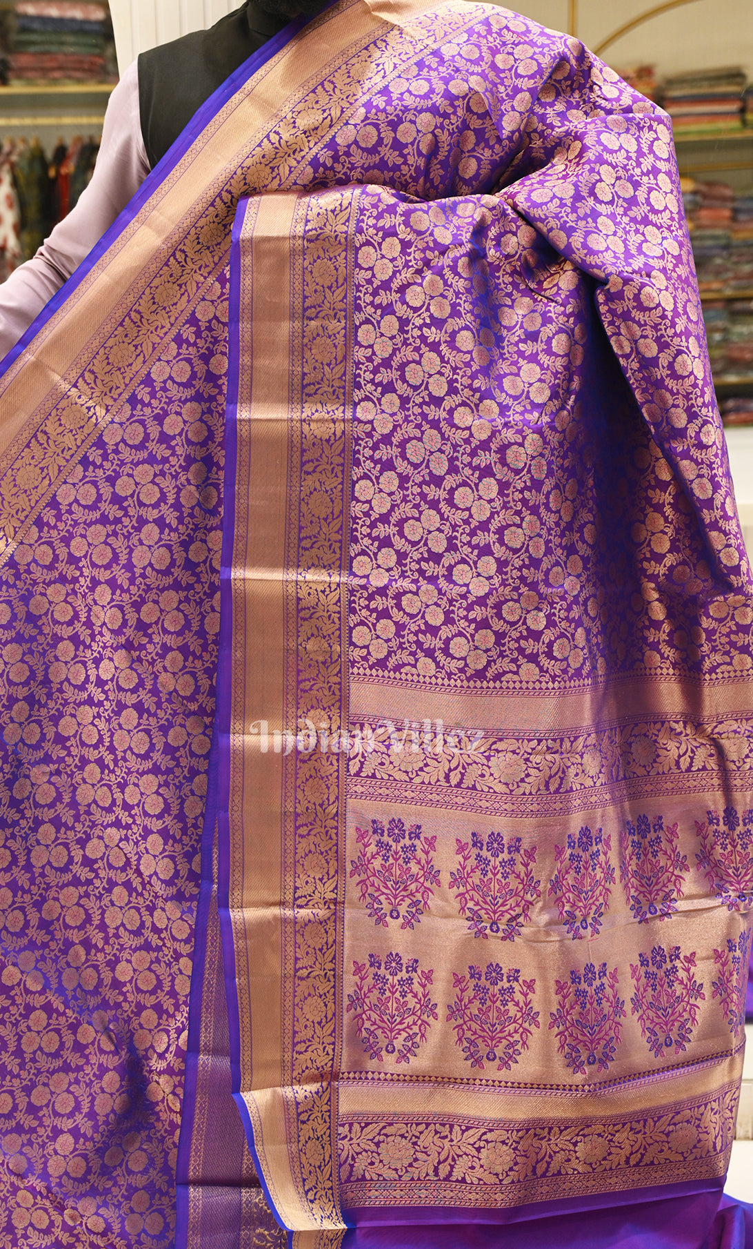 Classic Royal Violet Brocade Pure Kanjivaram Silk Saree