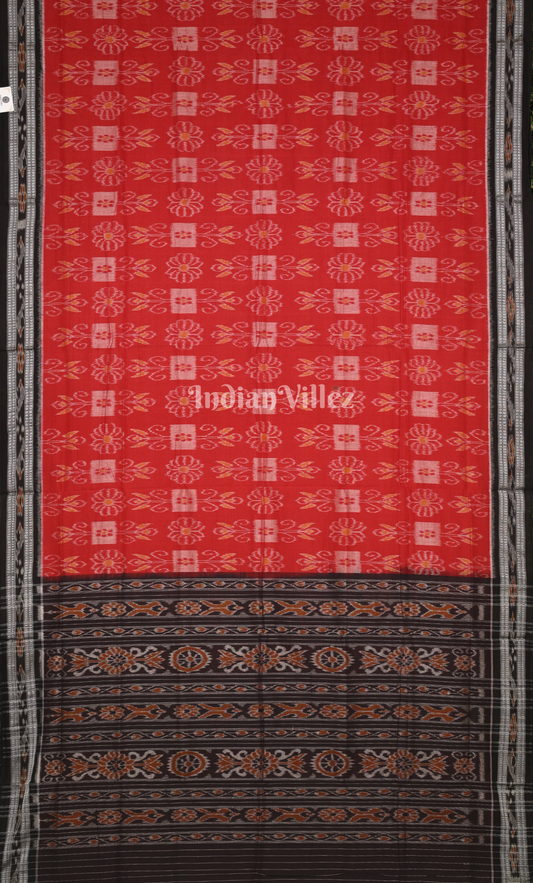 Red Black Tree motif Odisha Ikat Sambalpuri Cotton Saree