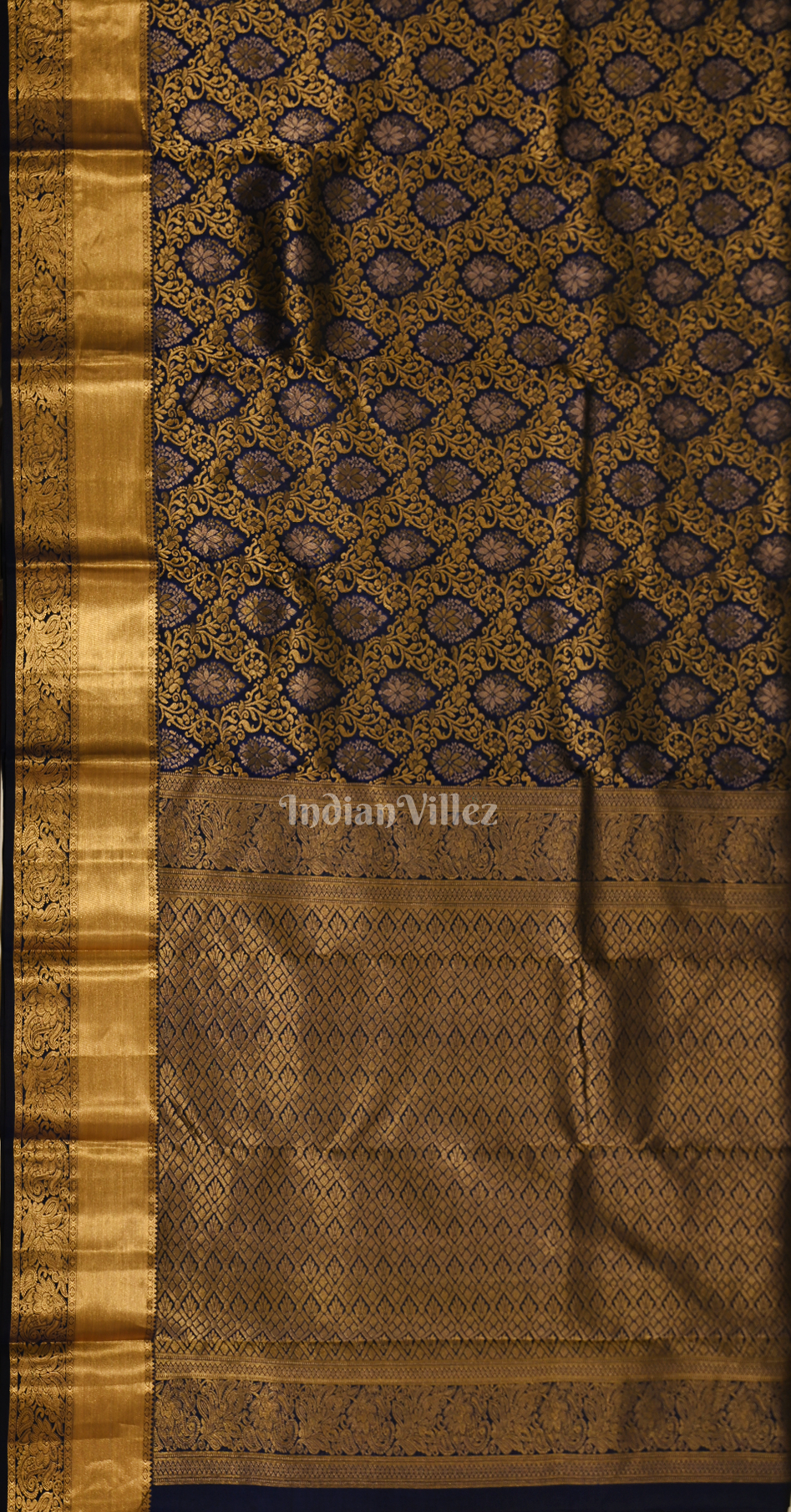 Exclusive Navy Blue Golden Paisely Brocade Pure Kanjivaram Silk Saree