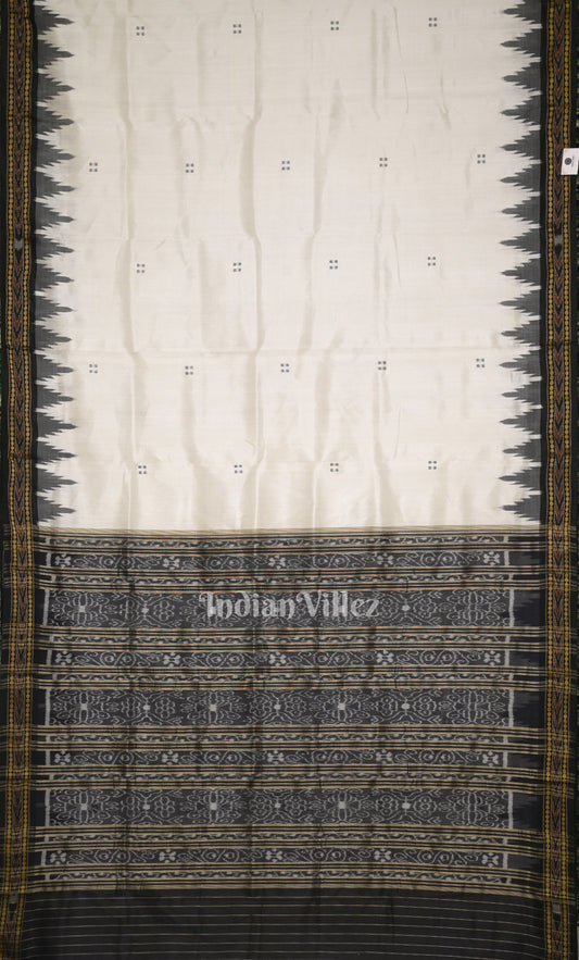 White Black Buti Design Odisha Ikat Khandua Silk Saree 