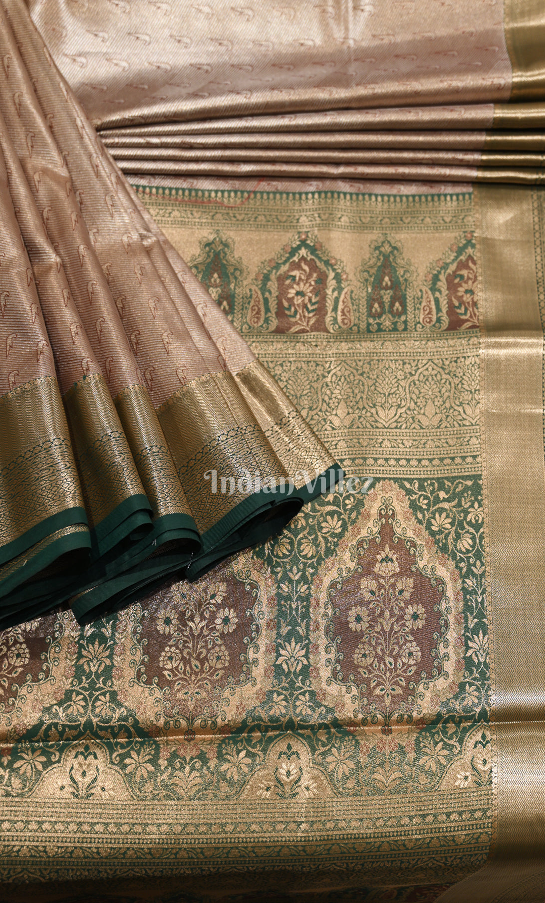 Goden Green Brocade Pure Kanjivaram Tissue Silk Saree 