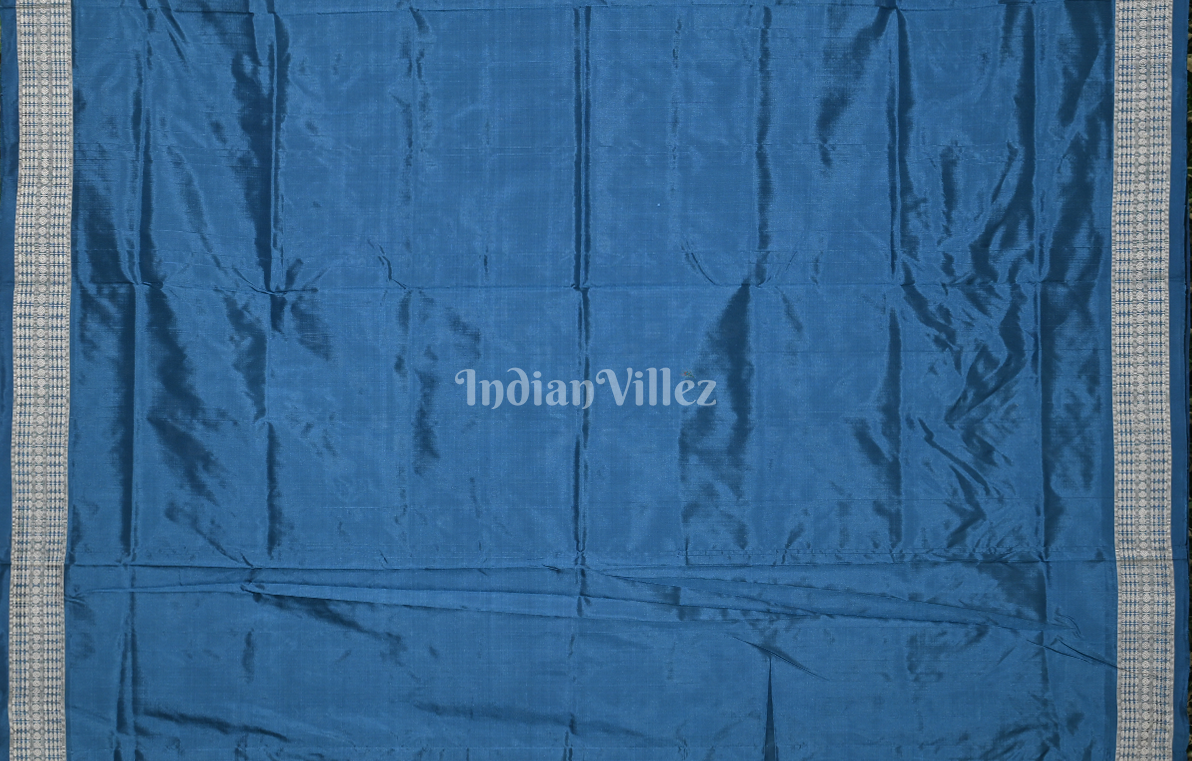 Peacock Blue Pasapali & Flower  Design Odisha Ikat Sambalpuri Silk Saree