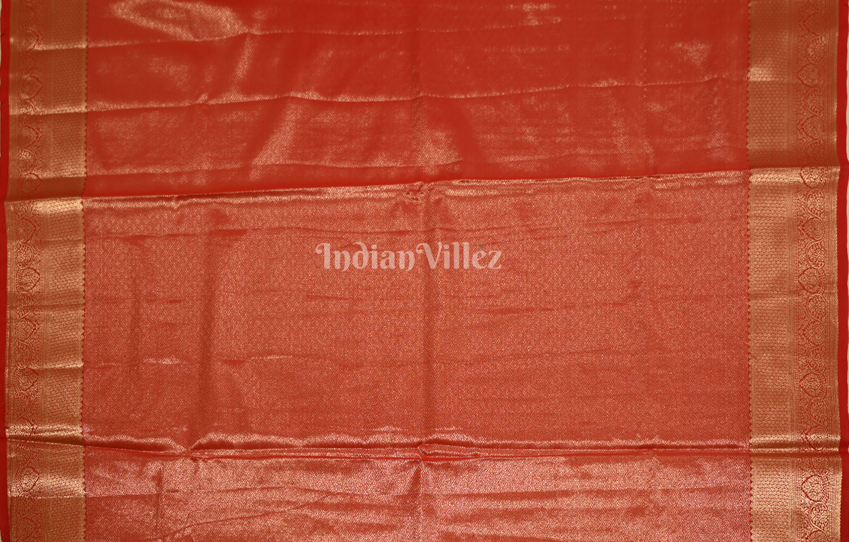 Mehendi Green Red Pure Kanjivaram Tissue Silk Saree 