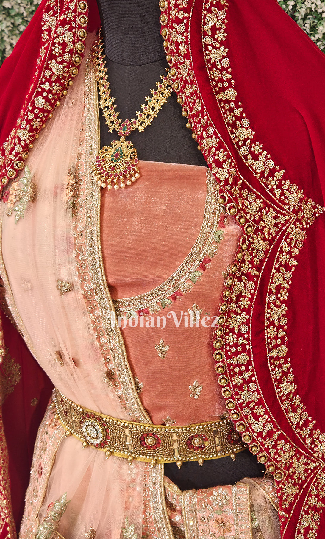 Exclusive Designer Peach Pink Red Lehenga Choli With Dupatta