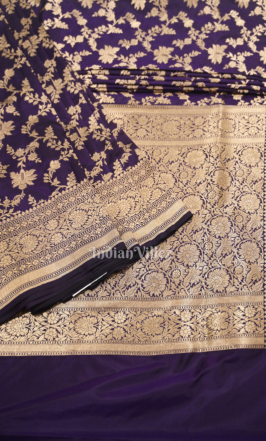 Premium wedding Wear  Purple Pure Katan Banarasi Silk Saree 