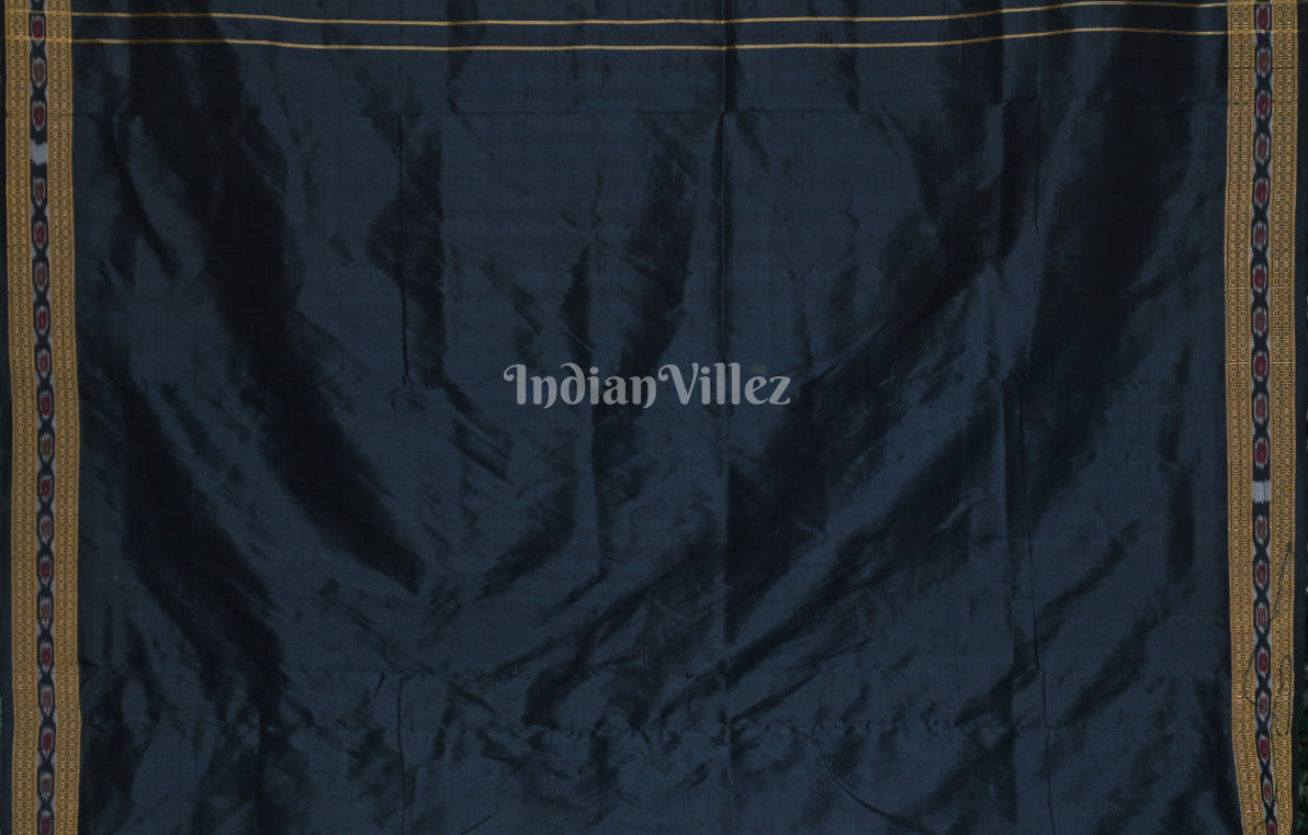 Surf Blue Black Mayur Chandrika Khandua Silk Saree with Blouse Piece