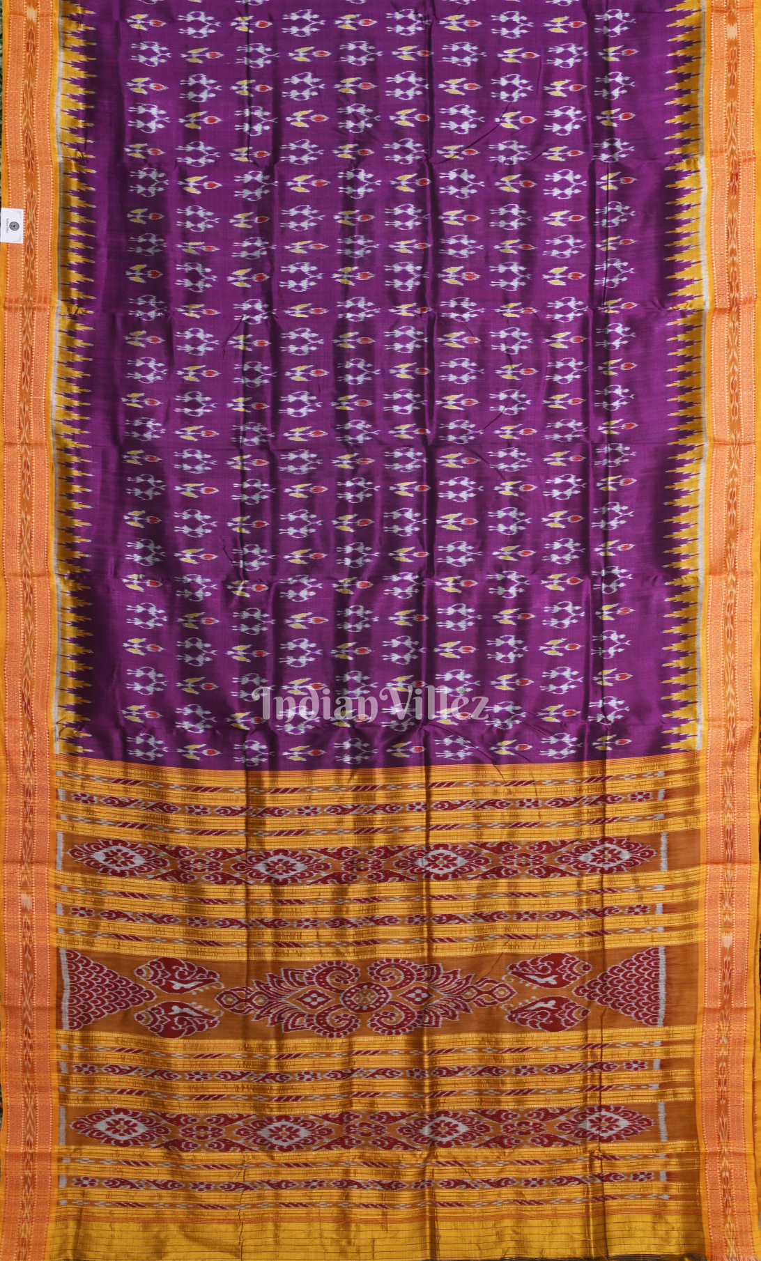 Purple Mustard Yellow Tribal Theme Odisha Ikat Khandua Silk Saree