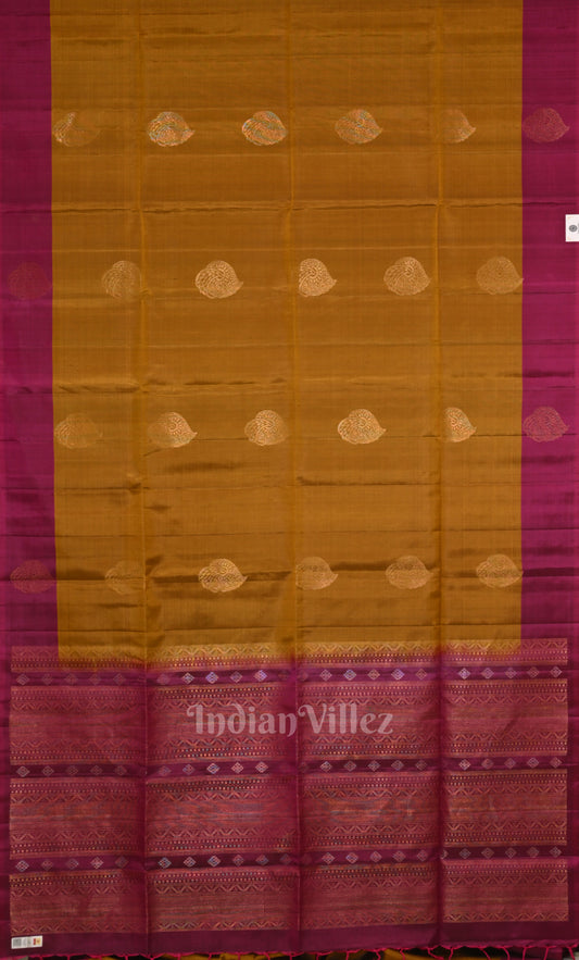 Mustard Yellow Purple Pure Kanjivaram Soft Silk Saree