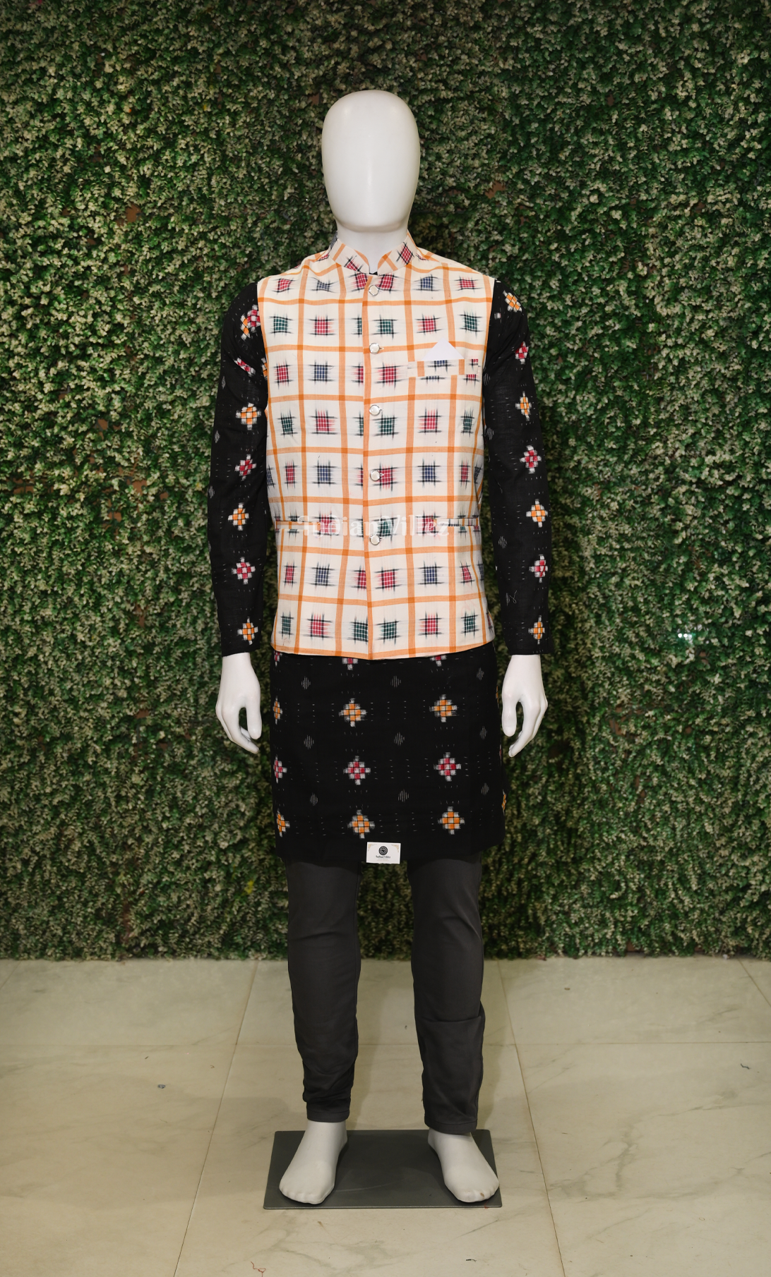 Beige Ashwini Odisha Ikat Half Bandi Jacket for Men