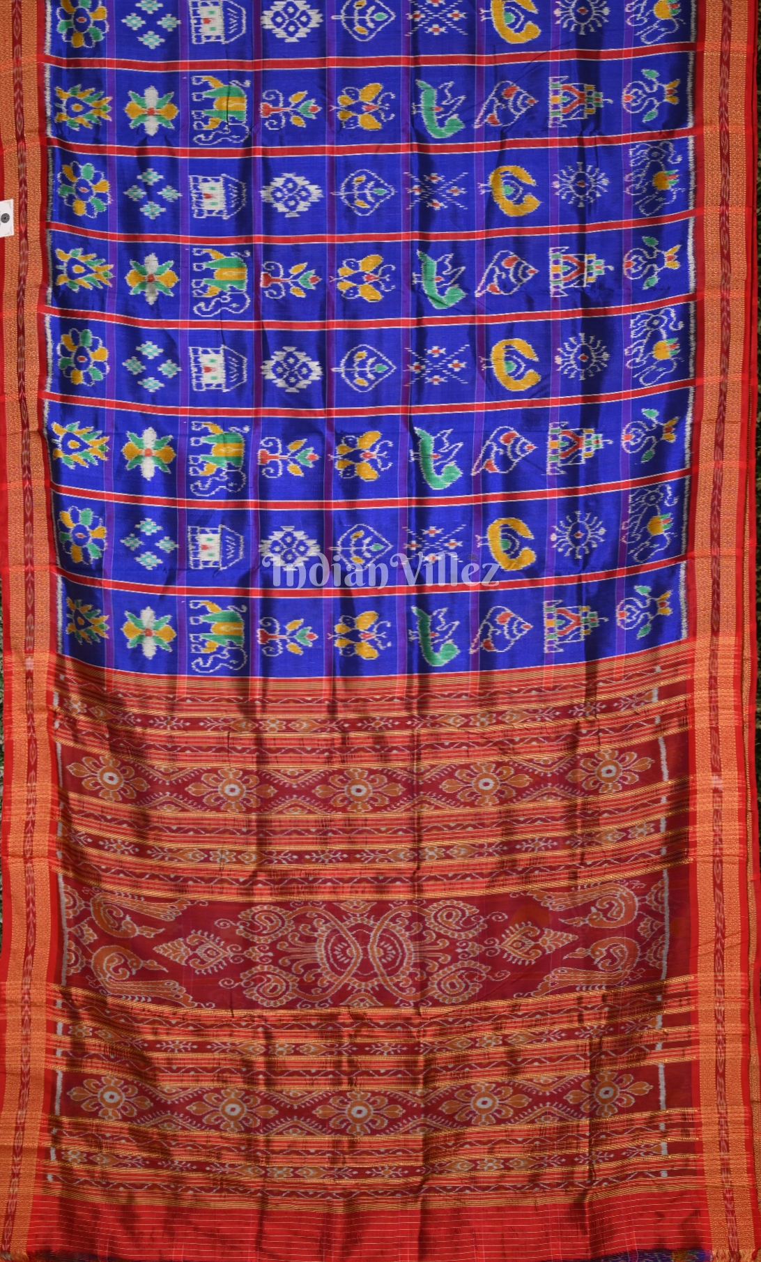 Blue Red Nabakothi Odisha Ikat Khandua Silk Saree 