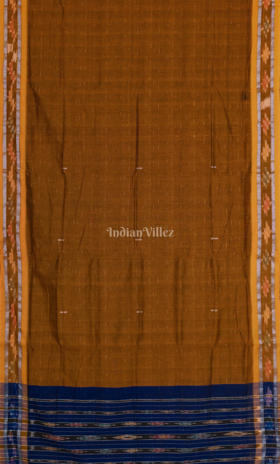  Brown Blue Odisha Ikat Maniabandha Cotton Saree 