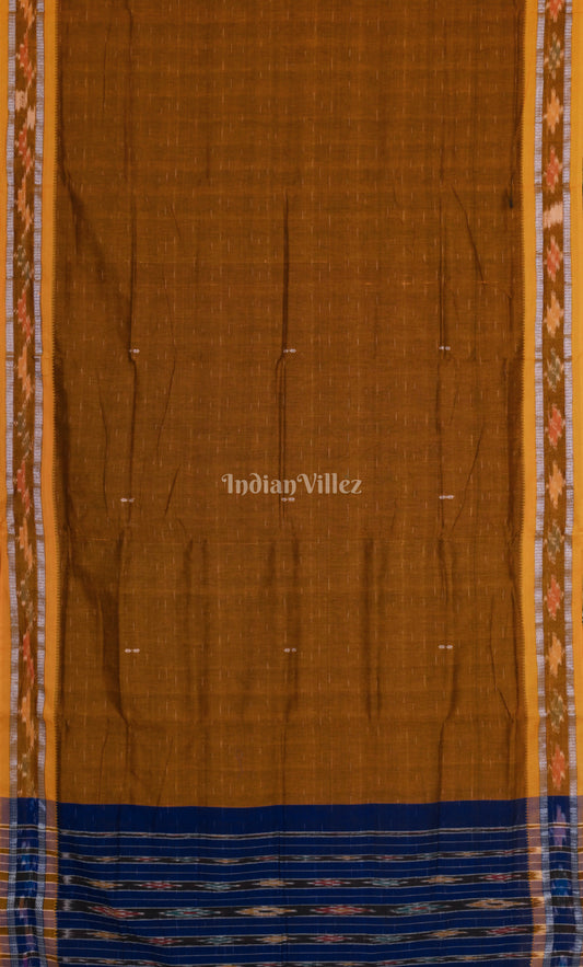  Brown Blue Odisha Ikat Maniabandha Cotton Saree 