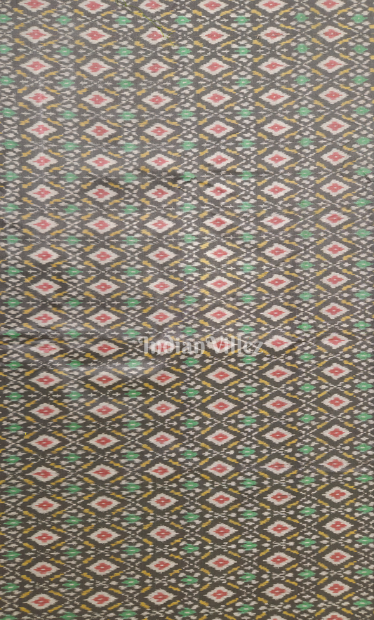 Brown Grey Handwoven Pochampally Ikat Silk & Cotton (Sico) Fabric