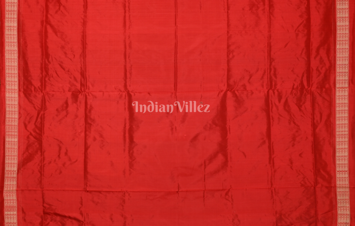 Sea Green Red Jhoti Design Odisha Ikat Sambalpuri Silk Saree