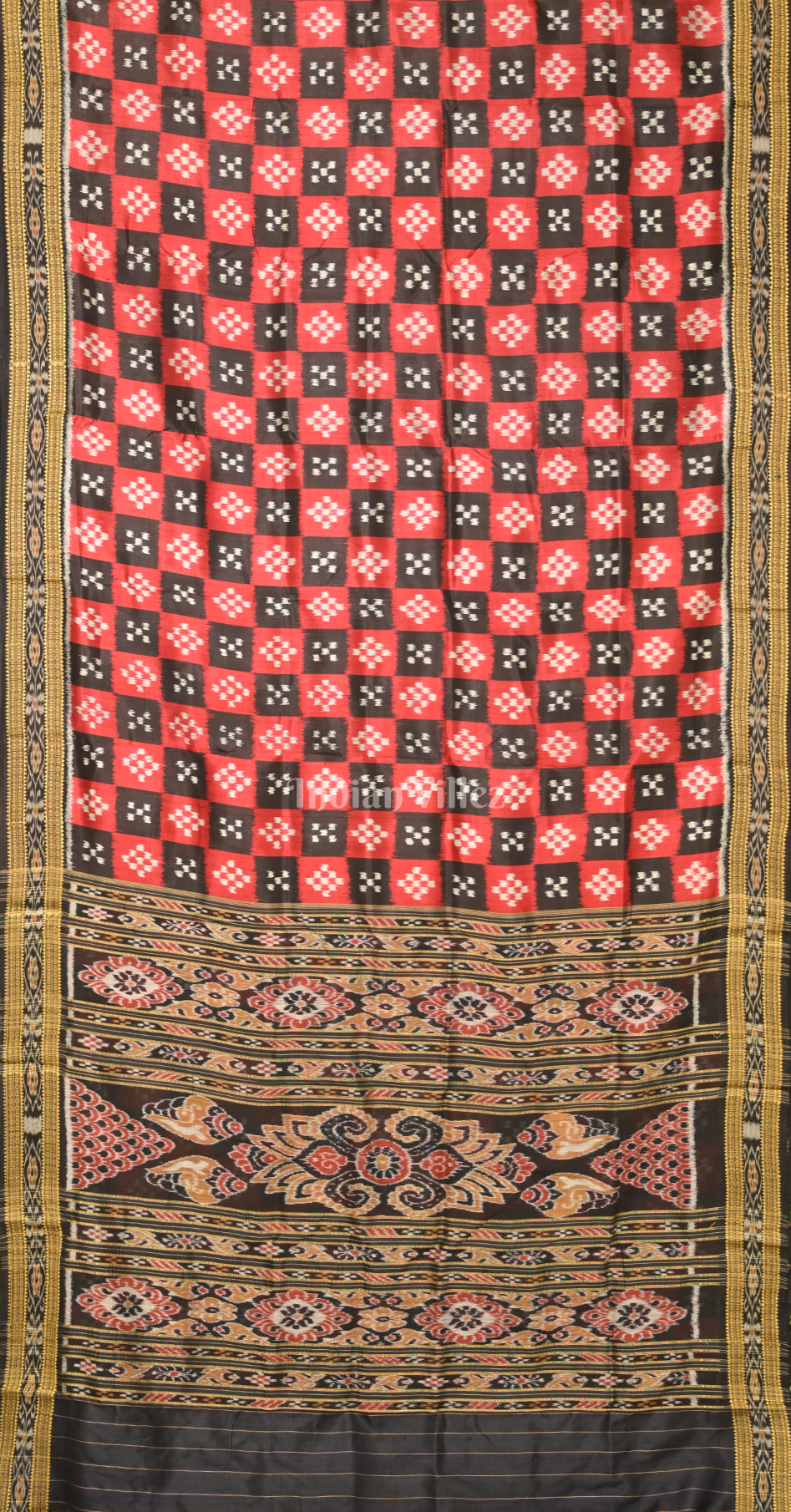 Red Blue Pasapali Odisha Ikat Khandua Silk Saree