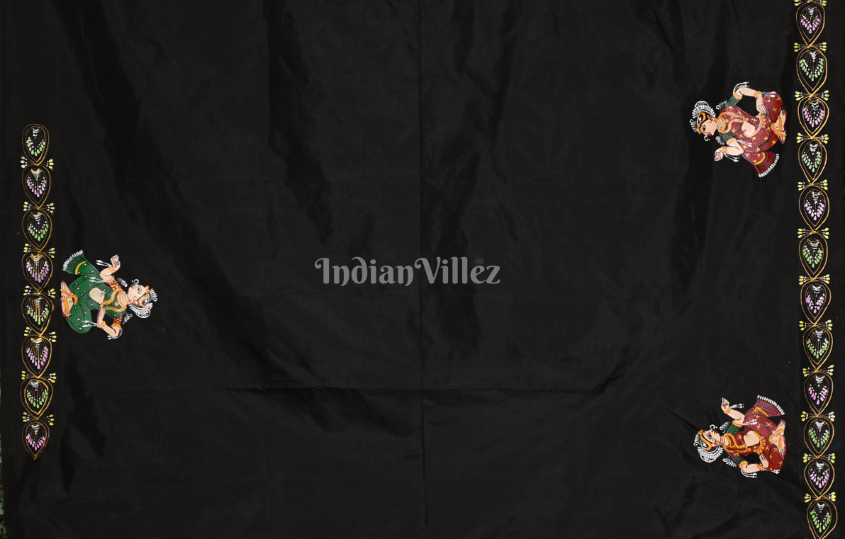 Black Nauka Vihar Hand-painted Pattachitra Saree