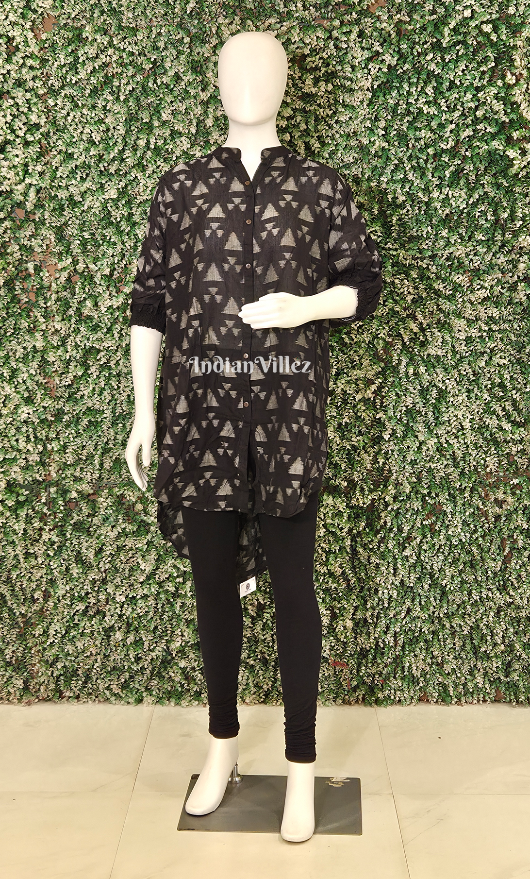 Black Triangle Shape Odisha Ikat Designer Low to High Cotton Kurti for Women 