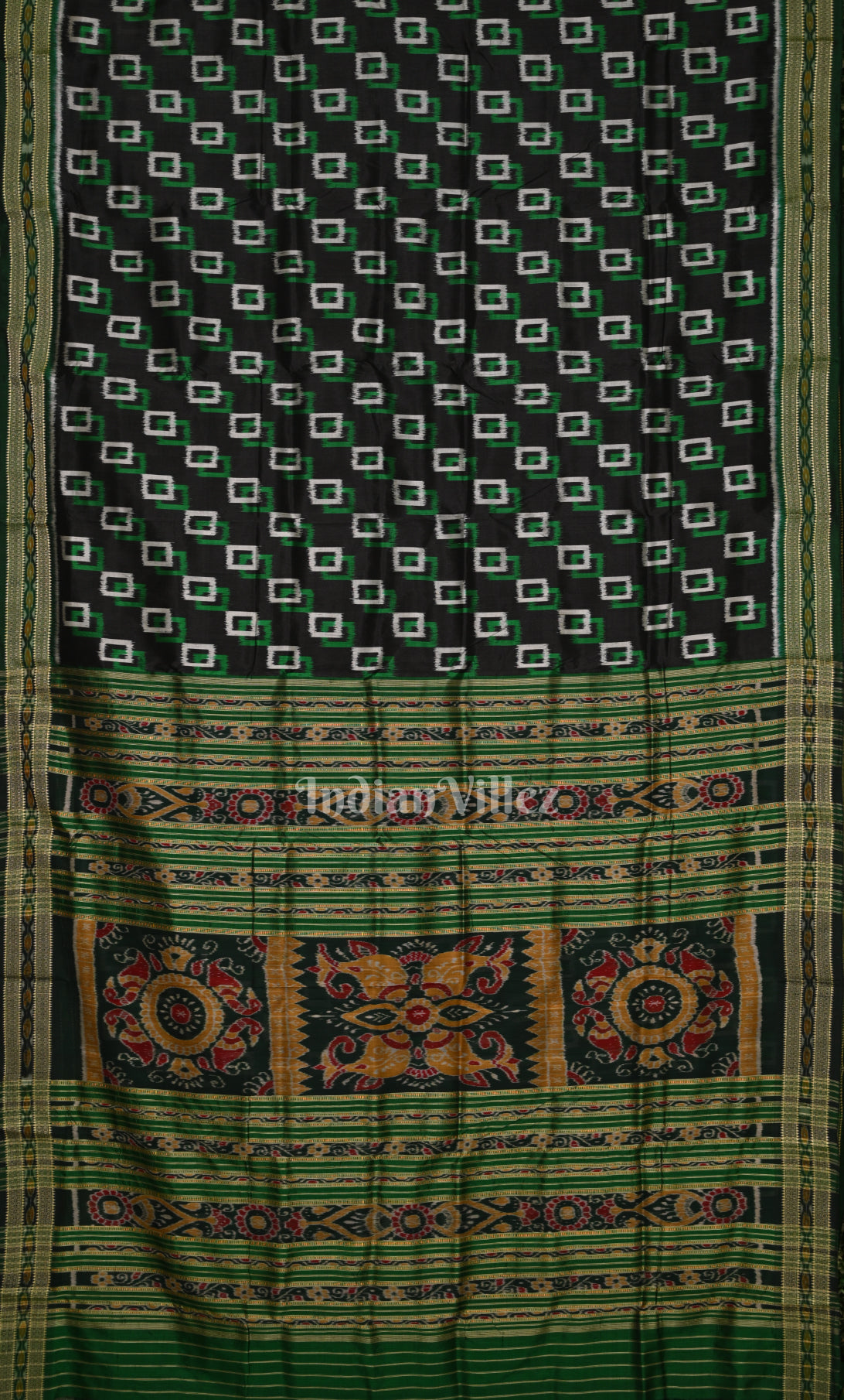 Black Green Odisha Ikat Khandua Silk Saree