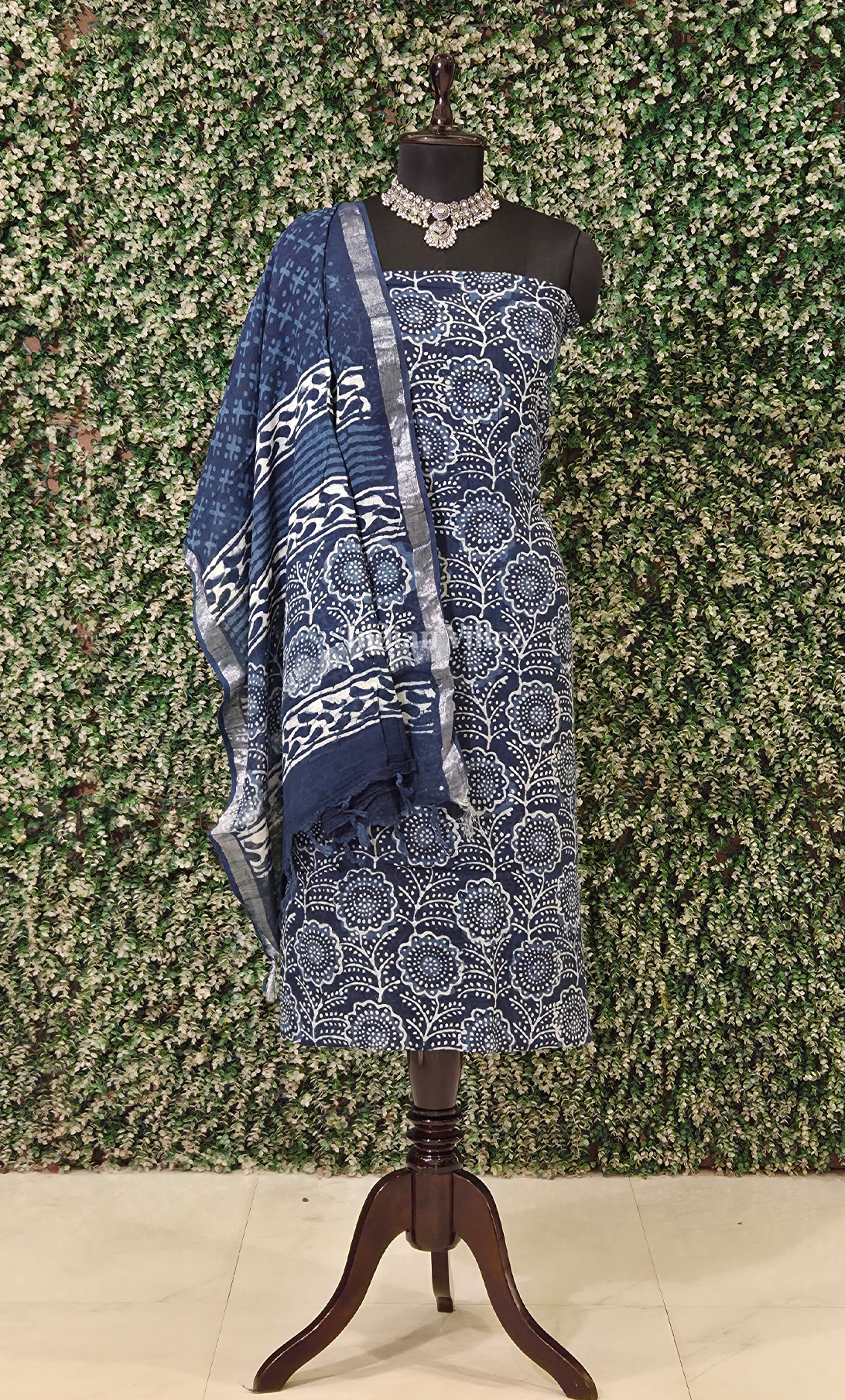 Navy Blue Dabu Block Printed Cotton Suit Sets