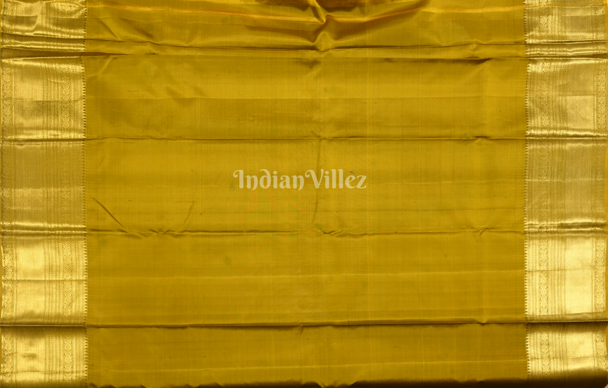 Exclusive Mustard Yellow Golden Stripped Pure Kanjivaram Tissue Silk Saree 
