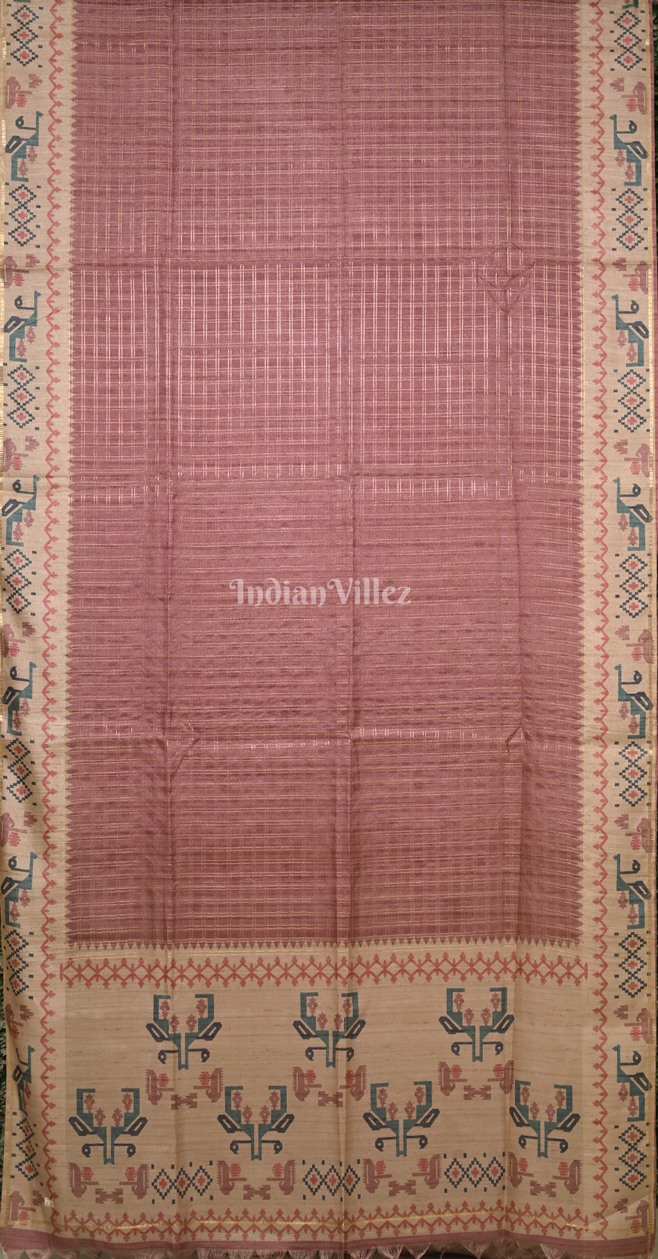 Mauve Rose Tusasr Silk Saree Embroidery Work 