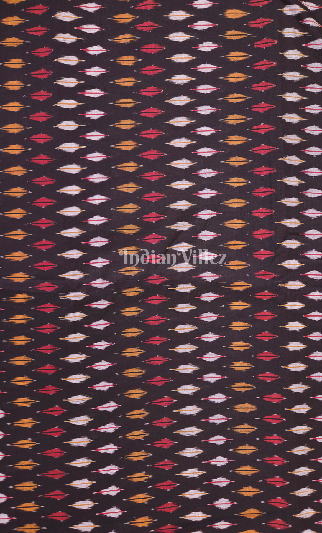 Black with Multicolor Strips Pochampally Ikat Cotton Fabric