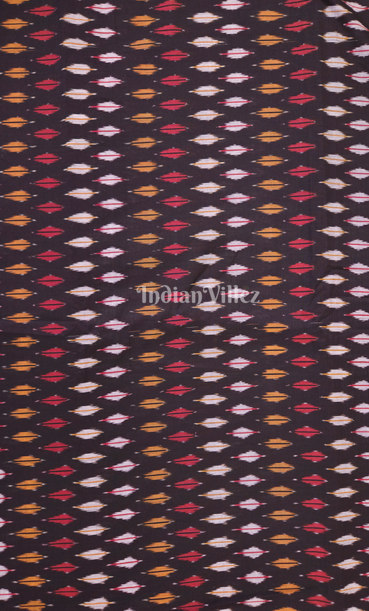 Black with Multicolor Strips Pochampally Ikat Cotton Fabric