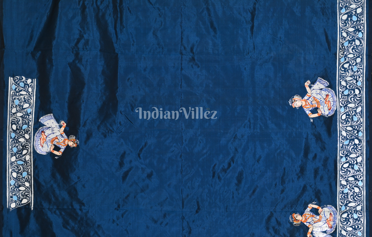 Blue Doli Barat Hand-Painted Pattachitra Saree 