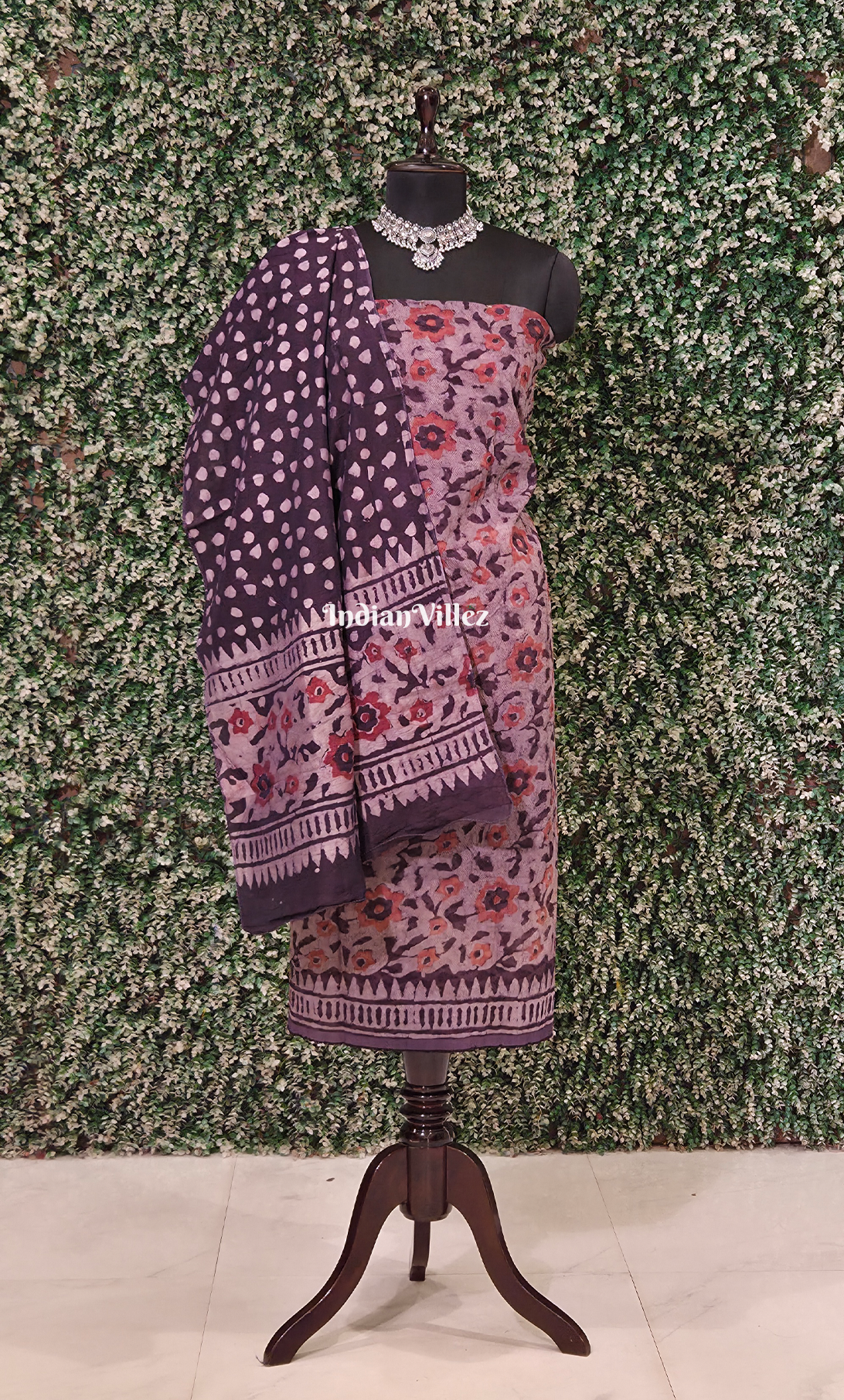 Dusty Lavender Grey Block Printed Chanderi Silk Suit Sets