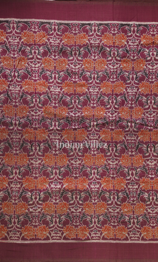 Purple Wine Rose Motif Odisha Ikat Sambalpuri Cotton Fabric