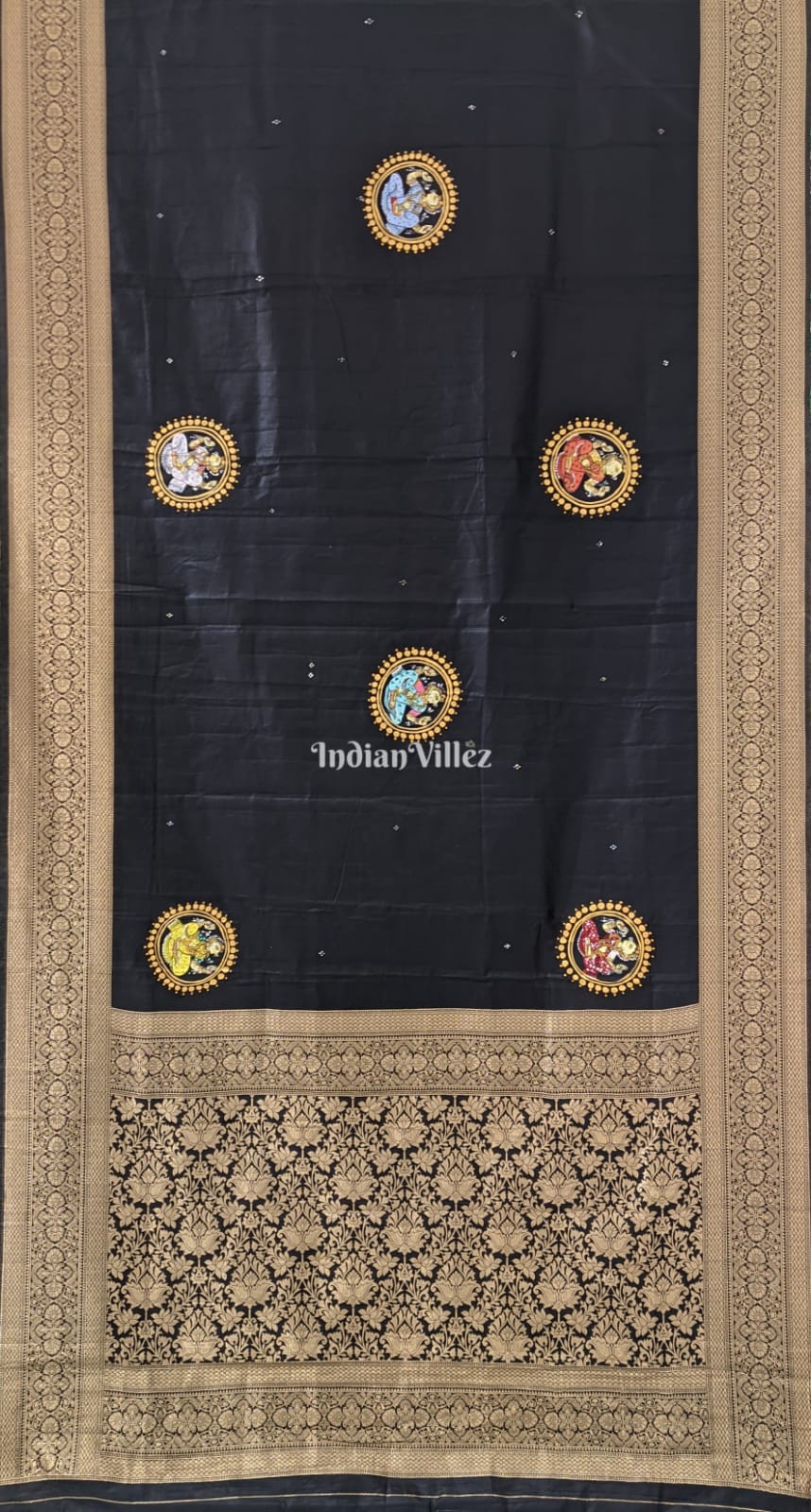 Black Nartaki Theme Pattachitra Silk Saree