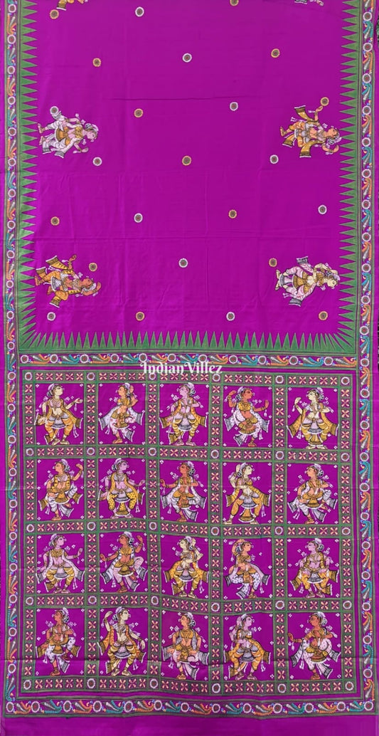 Purple Nartaki Pattachitra Art Pure Silk Saree